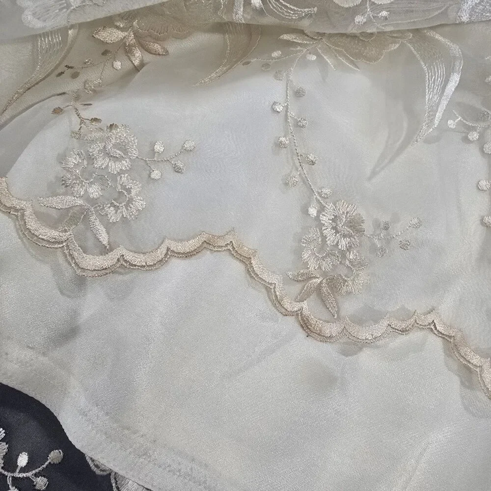 Cream Formal Midi Tea Dress Med Chiffon Bows Sheer Layer Fit Flare Cottage Fairy